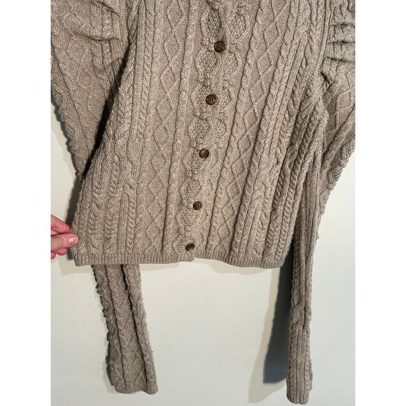 Something Navy Charlie Puff Sleeve Cable Knit Cardigan in Oatmeal Color - Picture 6 of 12
